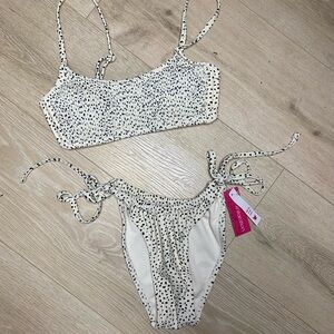White Bikini Set with Black Speckle Print